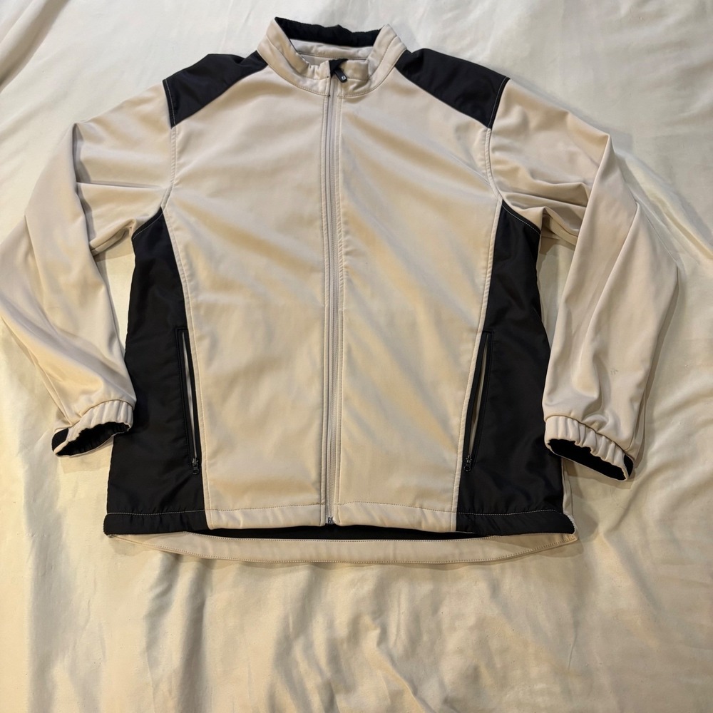 FJ FootJoy Men's Jacket Size M Beige‎ Black Golf Outerwear Full Zip Lightweight
